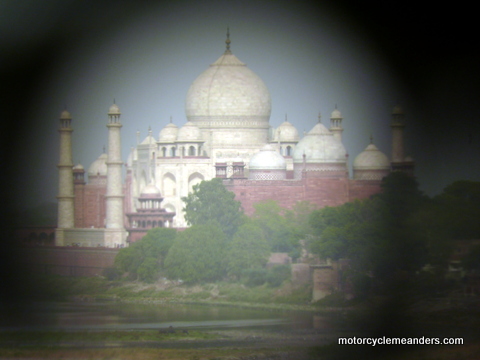 Taj Mahal through lattice work of Agra Fort