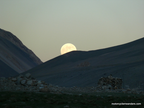 Full moon over our camp site at Pangong Lake