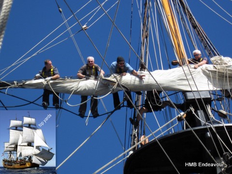 Furling top sail on top yard