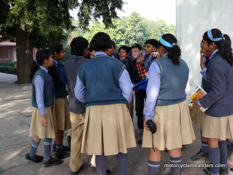 Dylan and school kids at Red Fort, Delhi