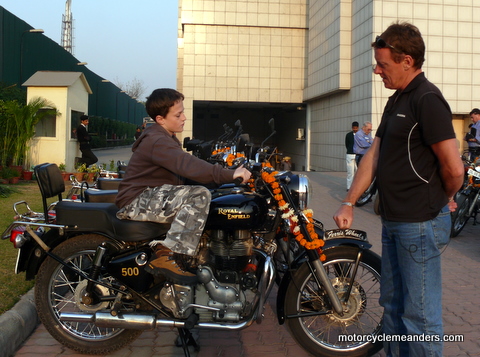 Dylan learning how to start the Royal Enfield