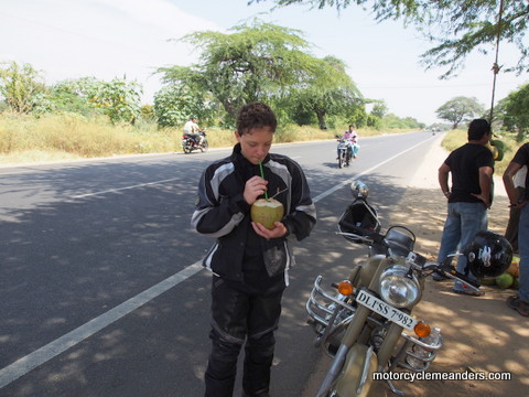 Enjoying coconut water